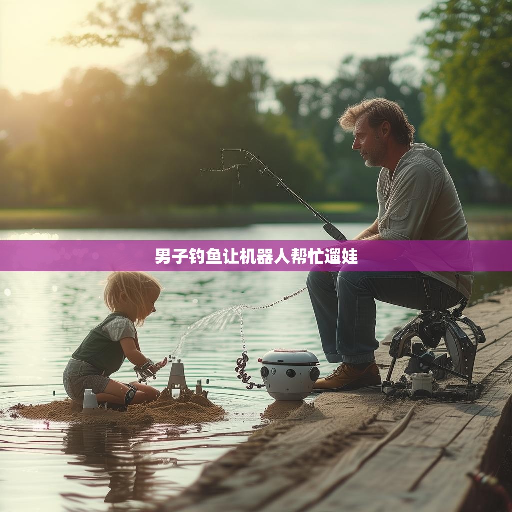 男子钓鱼让机器人帮忙遛娃