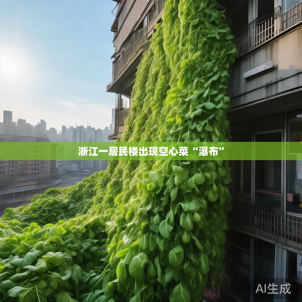 浙江一居民楼出现空心菜“瀑布” 浙江一居民楼出现空心菜“瀑布”
