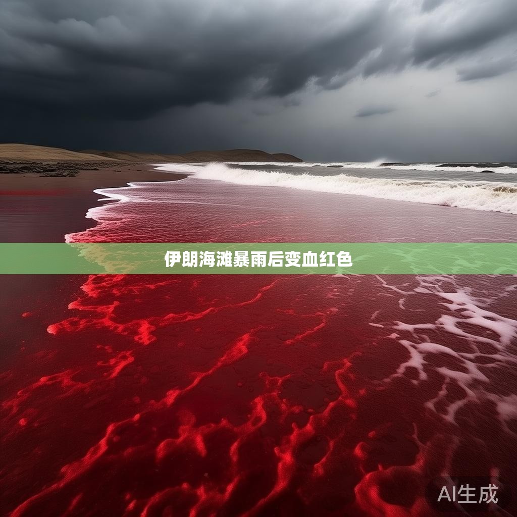 伊朗海滩暴雨后变血红色